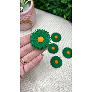 Aplique Emborrachado Flor Estilo Margarida Verde com Amarelo - Unidade