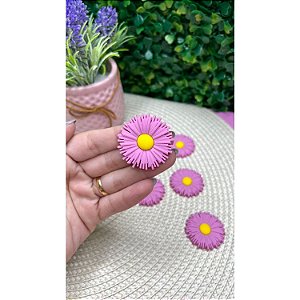 Aplique Emborrachado Flor Estilo Margarida Rosa com Amarelo - Unidade