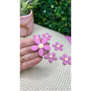 Aplique Emborrachado Flor com Pontilhado Rosa Bebê - Unidade