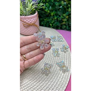 Aplique Ursinho Cravejado Glitter Transparente - Unidade