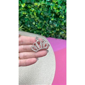 Aplique Coroa de Metal Prata com Strass - Unidade
