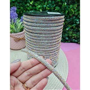 Meia Cana de Strass Prata Furta-cor 8mm - Metro