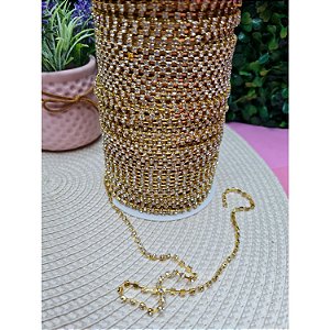 Corrente de Strass SS12 2.6mm Dourado - Metro
