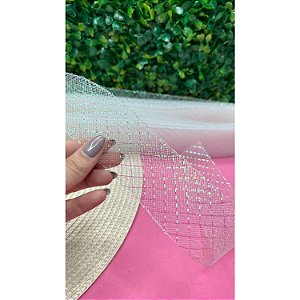 Fita de Crinol com Lurex Branco 45mm - Metro