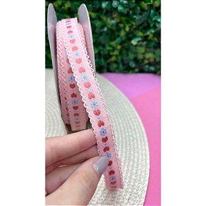 Fita Passamanaria 15mm Rosa com Coração - Metro
