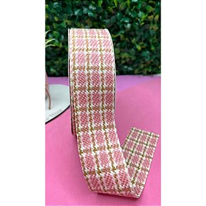 Fita Importada Xadrez Tweed 38mm Rosa - Metro