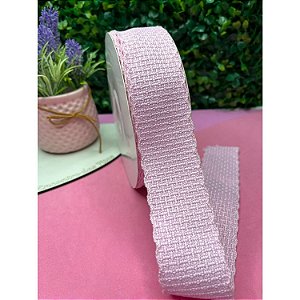 Fita Importada Tweed 38mm com Borda Ondulada Rosa Bebê - Metro