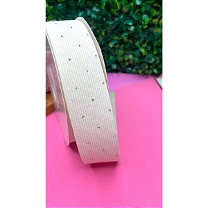 Fita de Cotelê com Strass 38mm Off White - Metro