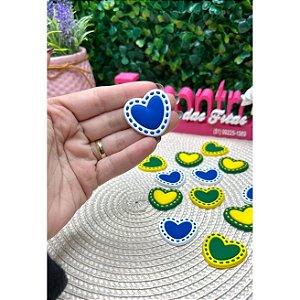 Aplique Emborrachado Coração com Pesponto Azul e Branco - Unidade