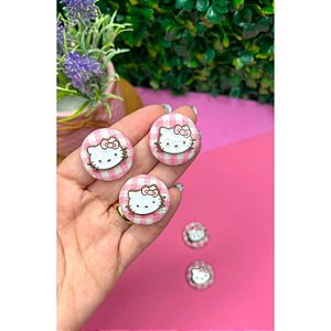 Aplique de Tecido Redondo Xadrez Rosa com Hello Kitty - Unidade
