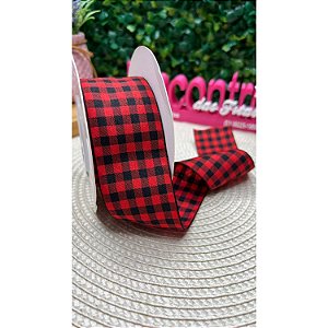 Fita Importada Mili 38mm Xadrez Largo Vermelho com Preto - Metro