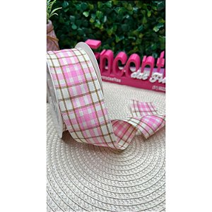 Fita Importada Mili 38mm Xadrez Largo Rosa com Marrom - Metro