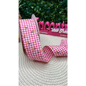 Fita Importada Mili 38mm Xadrez Rosa com Cereja - Metro