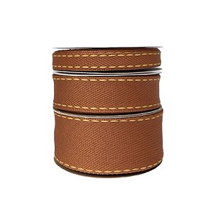 Fita Sinimbu Jeans Caramelo Pesponto Amarelo - Metro 38mm-N9