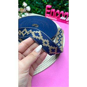 Fita Pampa Gaúcha 28mm Azul com Bege - Metro