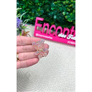 Aplique Ursinho Cravejado Glitter Rosa Bebê - Unidade