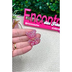 Aplique Ursinho Cravejado Glitter Rosa - Unidade