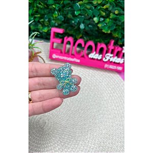 Aplique Ursinho Cravejado Glitter Azul - Unidade