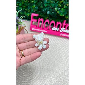 Aplique Ursinho Cravejado Glitter Branco - Unidade