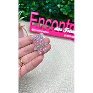Aplique Ursinho Cravejado Glitter Lilás - Unidade