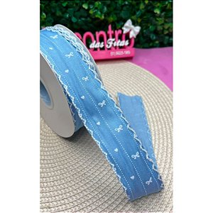 Fita Importada Jeans Claro com Lacinhos 38mm - Metro