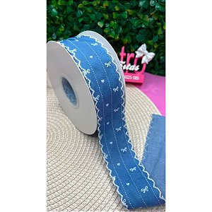 Fita Importada Jeans Escuro com Lacinhos 38mm - Metro