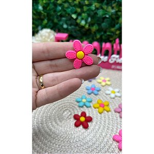 Aplique Emborrachado Flor com Pesponto Pequena Rosa Chiclete - Unidade