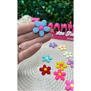 Aplique Emborrachado Flor com Pesponto Pequena Azul - Unidade