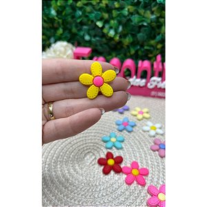 Aplique Emborrachado Flor com Pesponto Pequena Amarela - Unidade