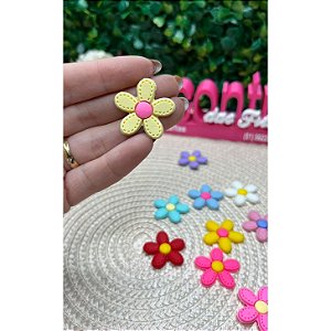 Aplique Emborrachado Flor com Pesponto Pequena Amarelo Bebê - Unidade