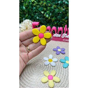 Aplique Emborrachado Flor com Pesponto Amarela- Unidade