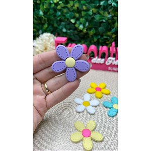 Aplique Emborrachado Flor com Pesponto Lilás - Unidade