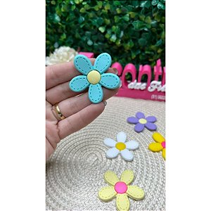 Aplique Emborrachado Flor com Pesponto Verde - Unidade