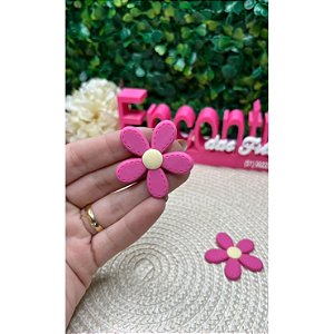 Aplique Emborrachado Flor com Pesponto Rosa Forte - Unidade