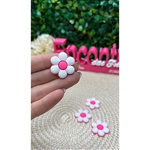 Aplique Emborrachado Flor Pequena Branca com Rosa - Unidade