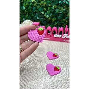 Aplique Emborrachado Coração Rosa Morango - Unidade