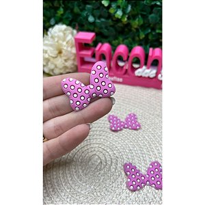 Aplique Emborrachado Lacinho Minnie Poá Rosa Bebê - Unidade