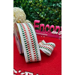 Coleção Natal: Fita Sinimbu 38mm Branco com Quadriculado Verde e Vermelho- Metro