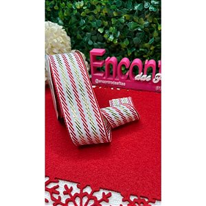 Coleção Natal: Fita Sinimbu 38mm Branco com Listra Dourada e Vermelha - Metro