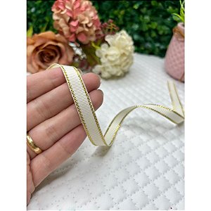 Fita Mili de Gorgorão 10mm com Borda Dourada Off White (cor 028) - Metro