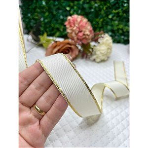 Fita Mili de Gorgorão 22mm com Borda Dourada Off White (cor 028) - Metro