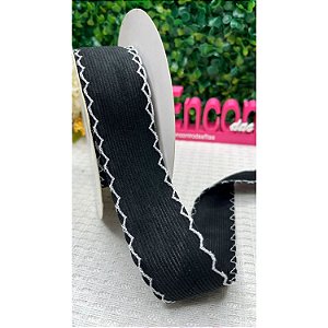 Fita Importada Veludo Cotelê Preto com Borda 38mm - Metro