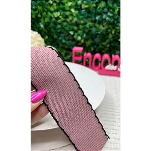 Fita Importada Veludo Cotelê Rosê Escuro com Borda 38mm - Metro