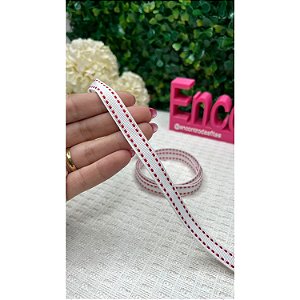 Fita Mili Gorgorão 10mm Pespontada Branco com Vermelho - Metro