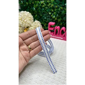 Fita Mili Gorgorão 10mm Pespontada Branco com Azul Royal - Metro
