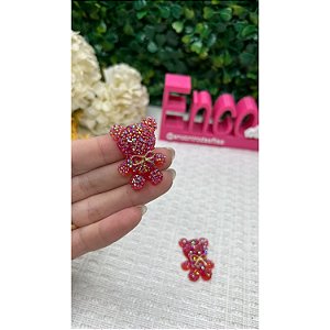 Aplique Ursinho Cravejado Glitter Vermelho - Unidade