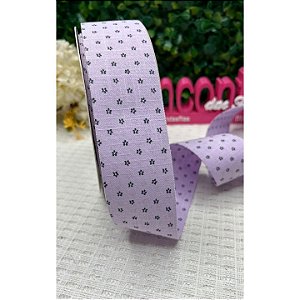 Fita Importada de Linho 38mm Lilás com Flores - Metro