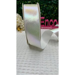 Fita Importada Metalizada 38mm Branco Perolado - Metro