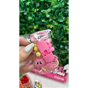 Kit Medida Certa de Prendedor de Chupeta Dinossauro Rosa