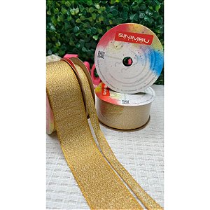 Fita Sinimbu Cetim com Lurex Dourado Ouro - Metro